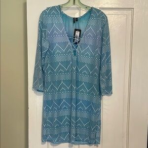 Blue and White Ombre Geometric Swim Coverup Size Large